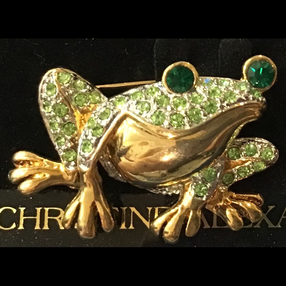 new Fun Green frog rhinestone pin no card